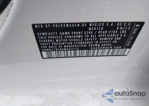 2014 Volkswagen Jetta 1.8T Se из США, поврежденный, VIN 3VWD17AJ4EM367712